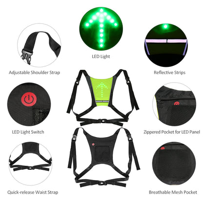 USB Rechargeable Reflective Vest Backpack with LED Turn Signal Light Remote Control Outdoor Sport Safety Bag Gear for Cycling