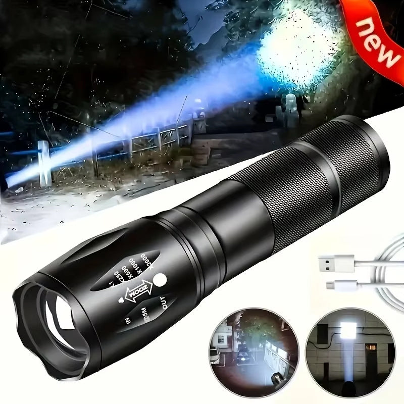 High Power LED Tactical Flashlight 5-Mode Light Zoom Waterproof Portable Torch For Camping Hiking Outdoor Hunting Aluminum Alloy Bright Tactical Flashlight LED 5 Modes Zoomable Searchlight Handheld