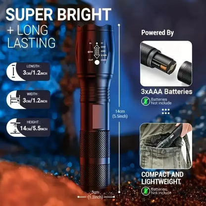 High Power LED Tactical Flashlight 5-Mode Light Zoom Waterproof Portable Torch For Camping Hiking Outdoor Hunting Aluminum Alloy Bright Tactical Flashlight LED 5 Modes Zoomable Searchlight Handheld